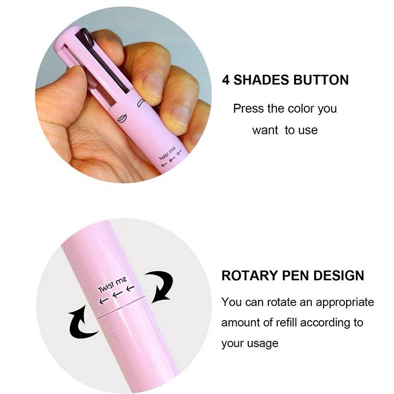 Multi-effect 4 In 1 Eyeliner Eyebrow Pencil Contour Pen Long Lasting Waterproof for girls, eyeliner lipstick highlighter brow liner all in one (Random Color)
