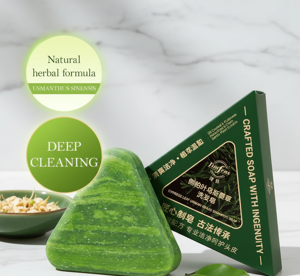 Timfens Cypress Leaf Usman Grass Shampoo Soap Bar - Natural Herbal Formula for Deep Cleansing & Oil Control