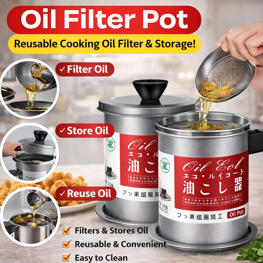 Oil Filter Pot 1.4L | Oil Strainer For Kitchen | Oil Container Pot Filter 1.4 Liter