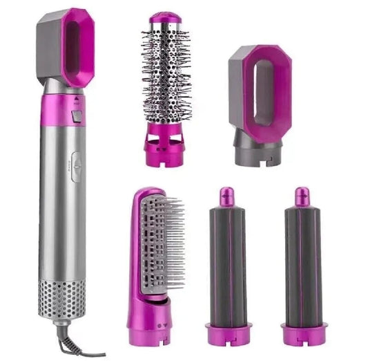 High Quality 5 In 1 Hair Styler Brush Hair Straightener Curler Blow Dryer Volumizer Negative Ionic Electric Air Wrap With Detachable Brush Heads