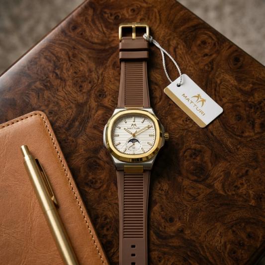 Matturi Fashion Luxury Sports Wristwatch Gold Plated Case Silicone Rubber Strap
