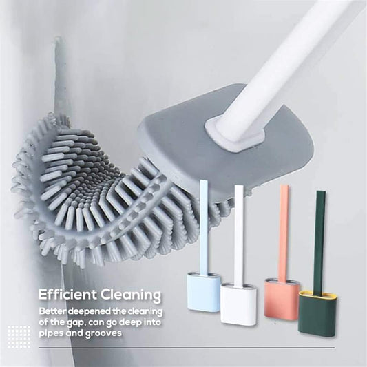 Toilet Brush Silicone Brush Toilet with Quick Drying Holder (Random Color)