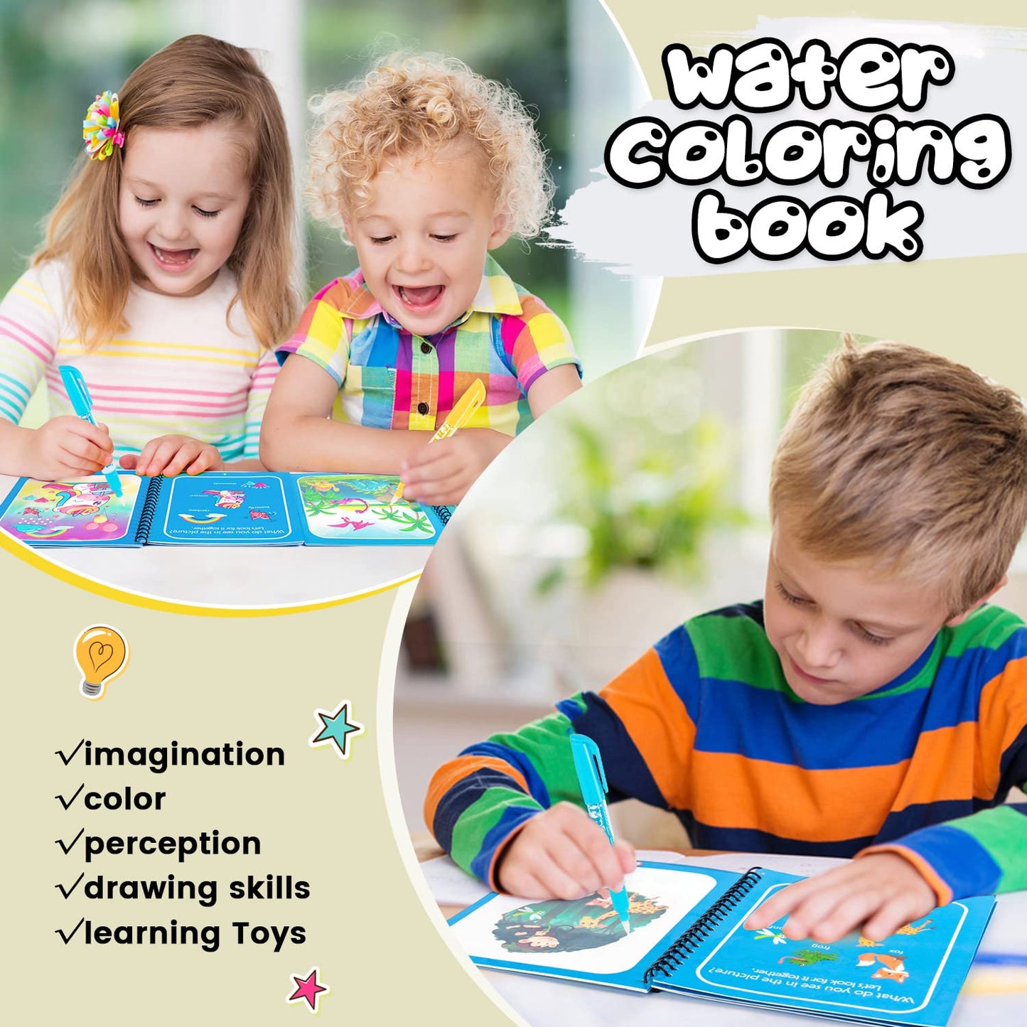 Magic Water Book Painting Drawing Coloring Board Book Doodle & Magic Water Pen(random book )