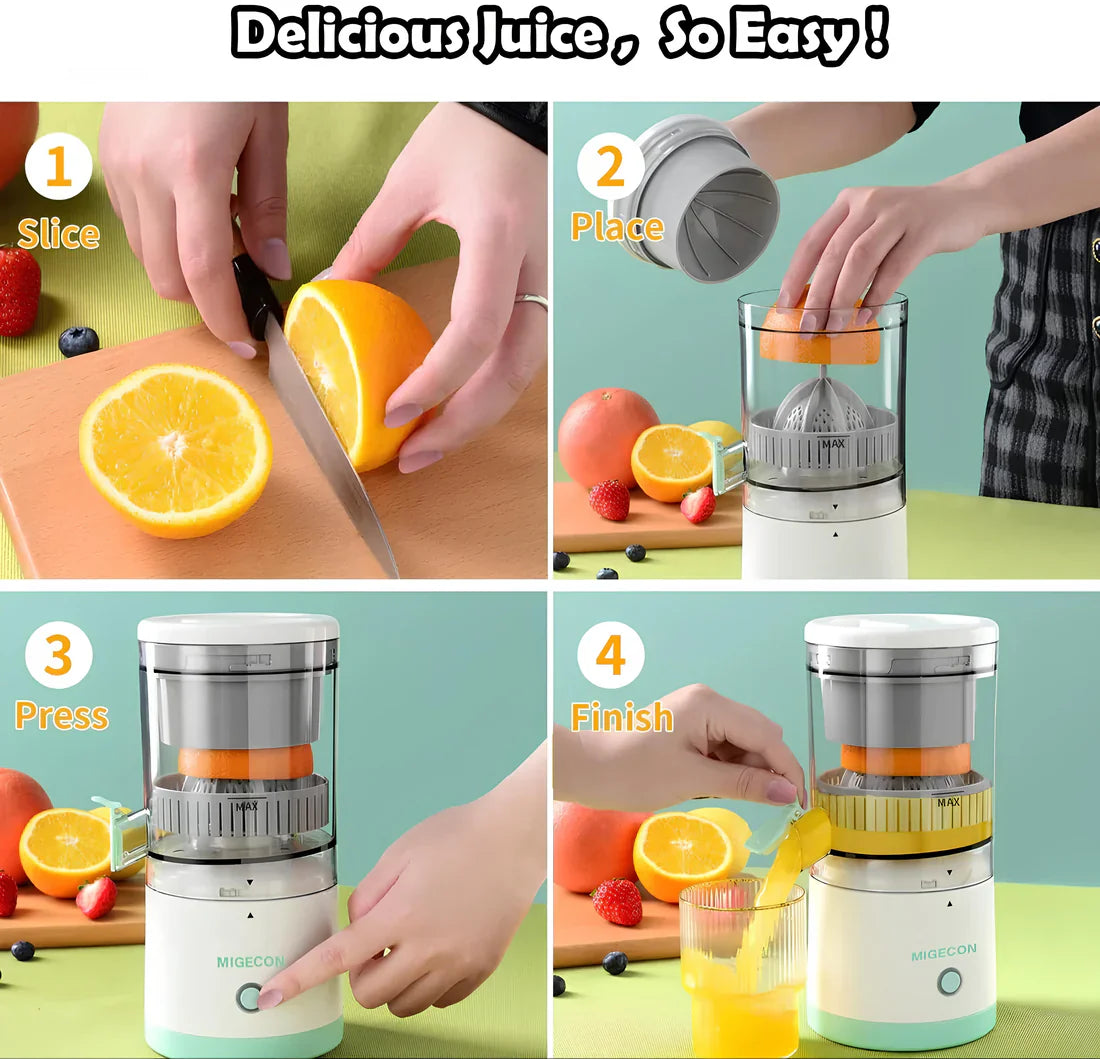 Portable Electric Citrus Juicer Hands-Free Rechargeable Orange Lemon Grapefruit Juicer Easy to Clean Juicer Machine | Orange, Lemon Juicer and Squeezer | Juice Extractor | Juice Blender
