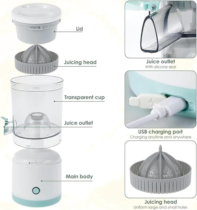 Portable Electric Citrus Juicer Hands-Free Rechargeable Orange Lemon Grapefruit Juicer Easy to Clean Juicer Machine | Orange, Lemon Juicer and Squeezer | Juice Extractor | Juice Blender