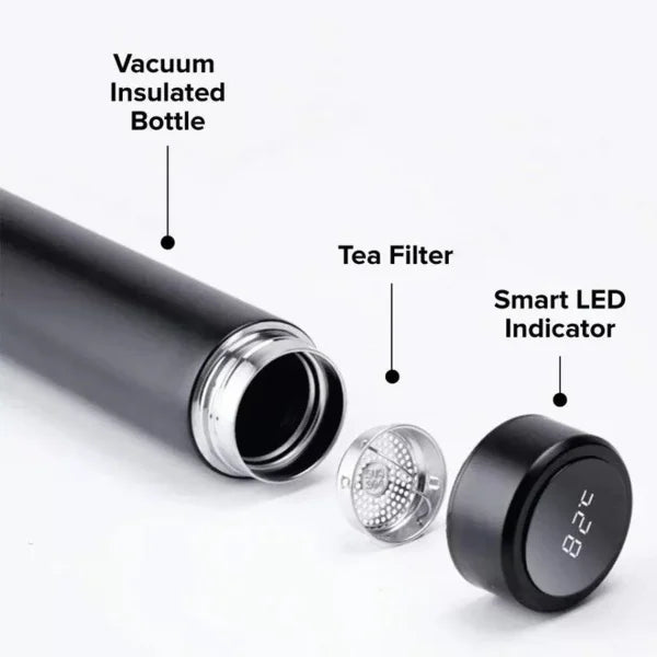 Temperature Display Vacuum Insulated Water Bottle Thermo Flask Made of Premium Stainless Steel Coffee Cup -500 ml (Random Color)