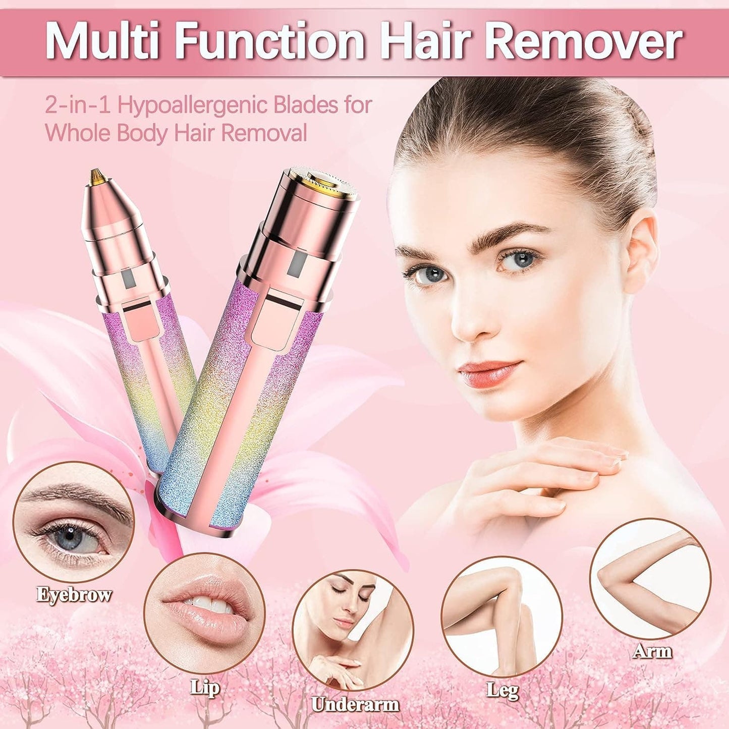 Electric Eyebrow Trimmer and Shaver, Rechargeable Flawless Hair Remover 2 in 1 Hair Remover Trimmer For Women, Electric Flawless Facial Machine Razor