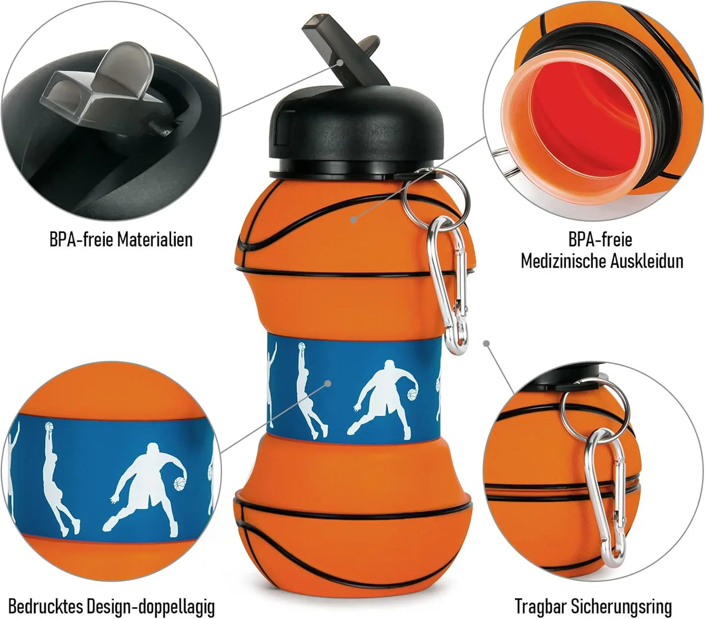 Collapsible Kid's Water Bottle with Basketball Design – Leak-Proof, BPA-Free, Food Grade Silicone(random color)