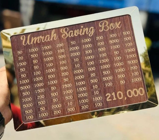 Umrah Saving Box - Box For Umrah Saving | Umrah Saving Box - Best Quality Umrah Saving Box - Umrah Saving Box Dark Brown, Wooden Money Box for Umrah - 210,000