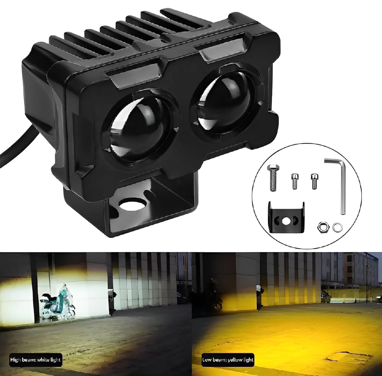 Motorcycle Robot Dual Colour LED Work & Driving Lights – 5000K–6500K Two-Color External Headlights / Fog Lamp - Pack Of 01