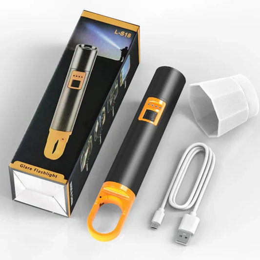 L-S18 Glare Rechargeable Type-C LED Flashlight With Power Bank – USB Input/Output, Digital Display, Emergency Torch & Phone Charger for Outdoor & Home Use