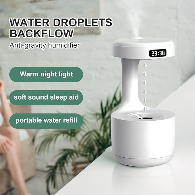 Smooth Sailing Anti gravity Humidifier With Ultra-Quiet Performance, Water Drop Light Effects (Random Color)