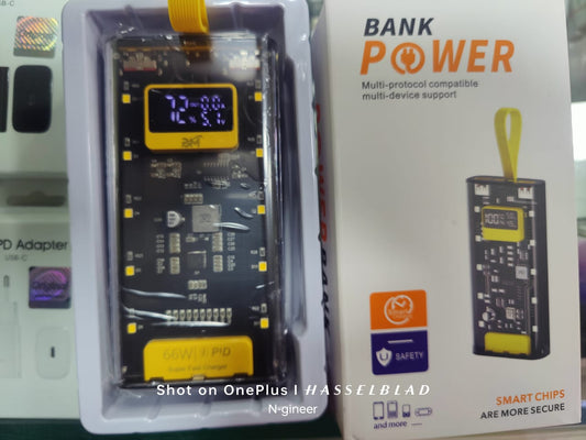 66W Super Fast Charging Transparent Power Bank 20000 MAH with Digital Display