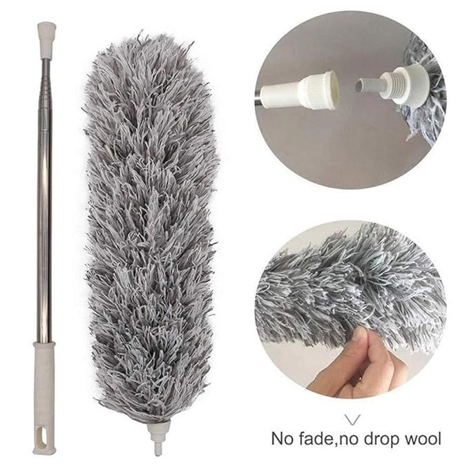 Microfiber Fan Duster | Telescopic Extendable Gray Duster | 360 Flexible Dirt & Dust Duster For Home Office Use | Micro Fiber Duster