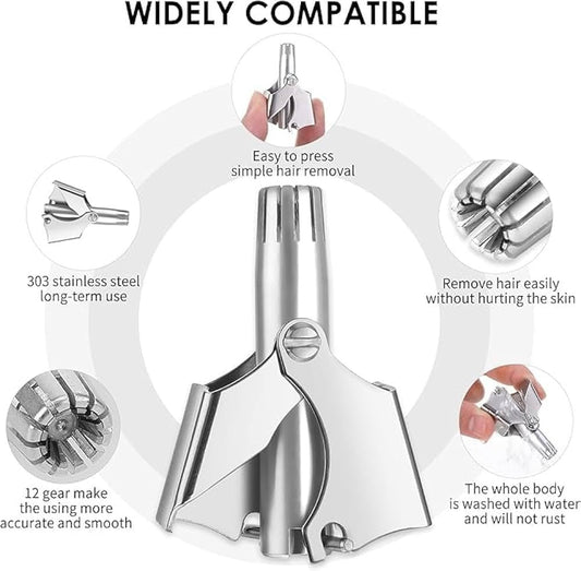 Manual Stainless Steel Nose & Ear Hair Trimmer - Painless, Battery-Free Precision Personal Grooming Tool with Cleaning Brush