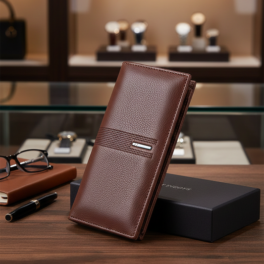 Leather Long Wallet for Men | Slim PU Leather | Money, Mobile & Card Holder | Brown