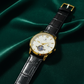 Luxury Men's Skeleton Watch - Gold Tone Case with Open-Heart Movement & Embossed Leather Strap - Classic Business Analog Wristwatch (black strap)
