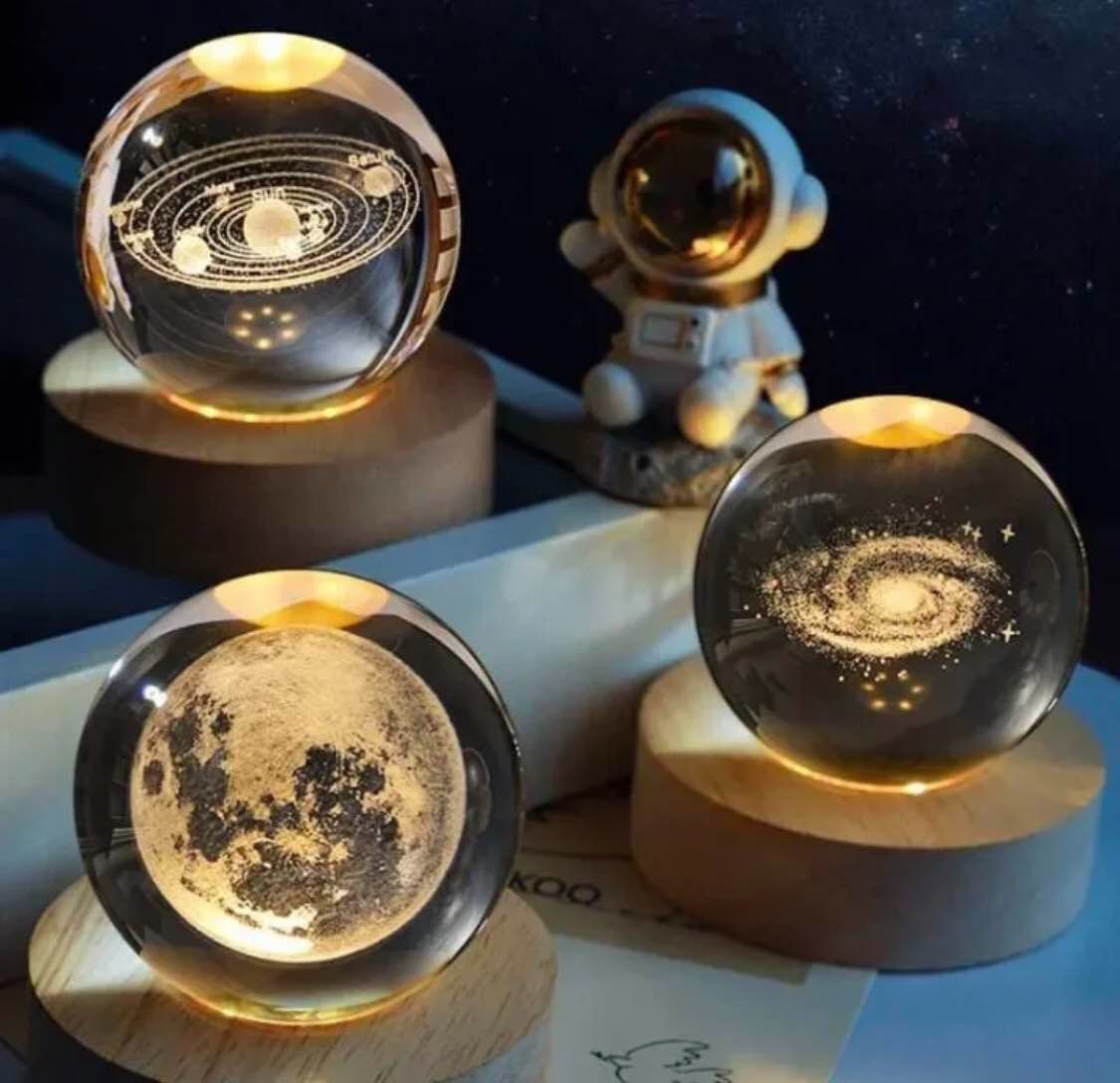 1 Pc USB LED Galaxy Crystal Ball Lamp | 3D Planet Moon Night Light | Bedroom & Party Home Decor | Kids Birthday Gift (Random Design)