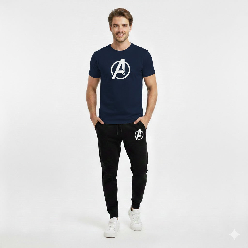 Round neck, half-sleeve casual T-shirt with matching trouser. Trendy, comfortable aur gym, jogging aur daily wear ke liye perfect choice