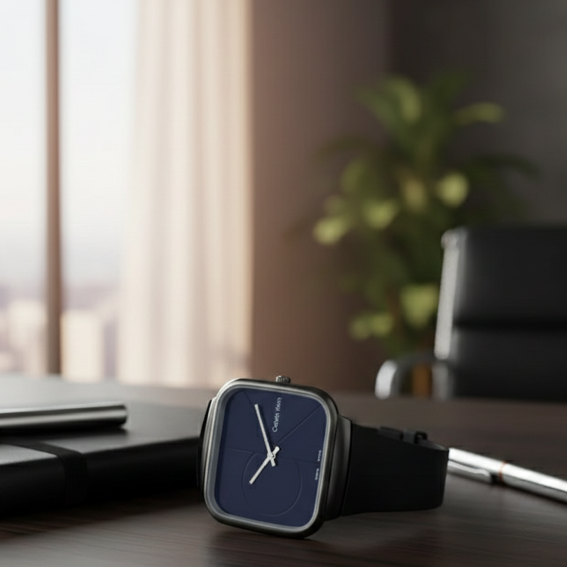 Calvin Klein Mens Watch With Square Dial Elegant Modern And Durable Timepiece For Daily Wear And Special Occasions (Without Box) - Black
