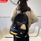 Stylish Black Backpack with Blue & Yellow Stripes + Cute Mouse-Shaped Coin Purse | Lightweight, Durable, School & Travel Bag