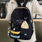 Stylish Black Backpack with Blue & Yellow Stripes + Cute Mouse-Shaped Coin Purse | Lightweight, Durable, School & Travel Bag