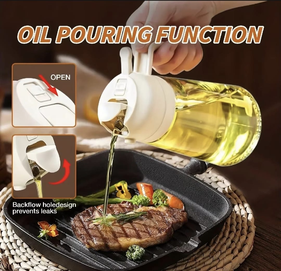 470ml Kitchen Glass Oil Sprayer Bottle | 2‑in‑1 Olive Oil Dispenser | Transparent Premium Quality ( Random Colour)