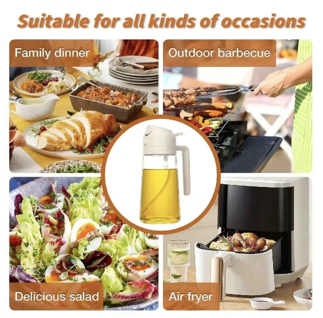 470ml Kitchen Glass Oil Sprayer Bottle | 2‑in‑1 Olive Oil Dispenser | Transparent Premium Quality ( Random Colour)