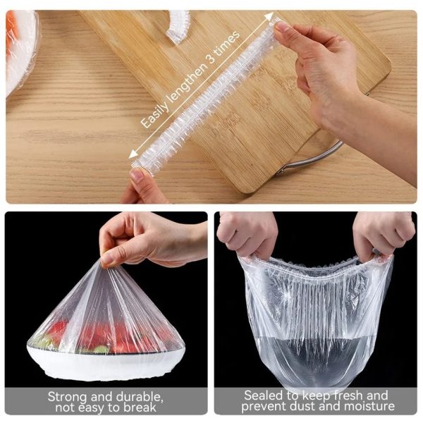 100 PCS Disposable Food Cover Plastic Bags – Transparent Fresh Food Storage & Wrap Bags
