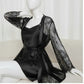 Soft Lace Robe & Silk Inner – 2 Piece Transparent Net Gown Set | Free Size (Fits Up to 38” Chest) | Black