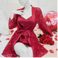 Soft Lace Robe & Silk Inner – 2 Piece Transparent Net Gown Set | Free Size (Fits Up to 38” Chest) | Black