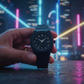 Black Arabic Aura Watch With Eastern Arabic Numerals And Date Elegant Durable Stylish Unique And Modern (Without Box)