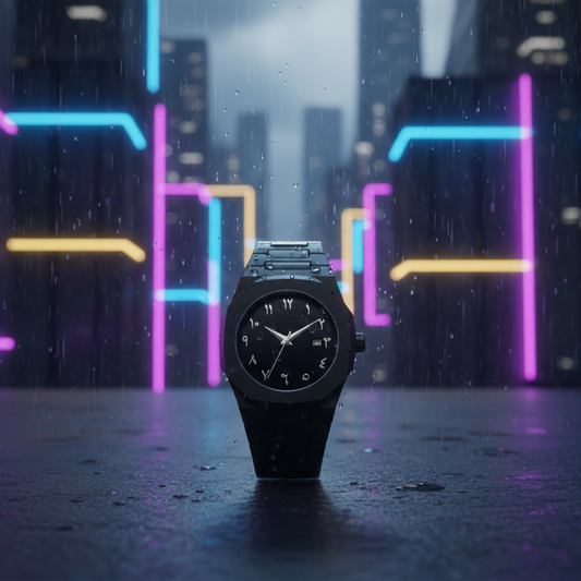 Black Arabic Aura Watch With Eastern Arabic Numerals And Date Elegant Durable Stylish Unique And Modern (Without Box)