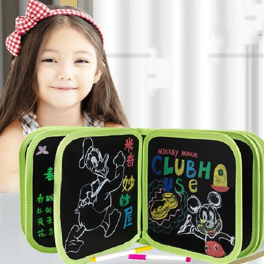 Erasable & Reusable Doodle Magic Blackboard Book with 3 Color Markers – Kids Drawing & Learning Activity Book (Random Color)