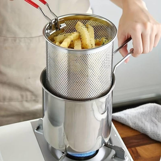 Stainless Steel 1200Ml Deep Fryer Pot with Strainer – Heavy-Duty Frying Pan