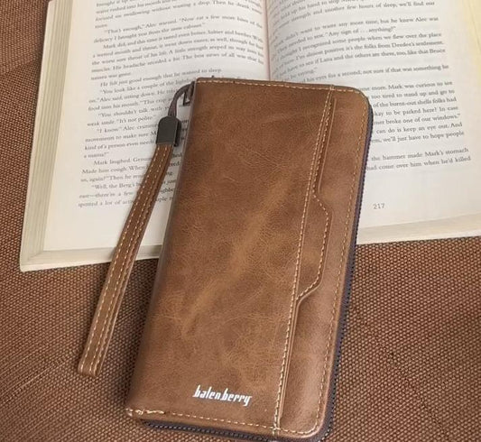 Baellerry Men’s Long PU Leather Zipper Wallet | Stylish & Durable | Multi-Card Organizer | Black