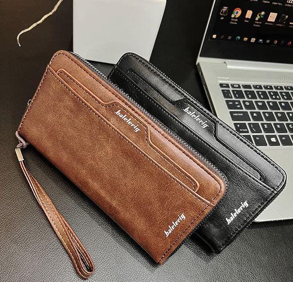 Baellerry Men’s Long PU Leather Zipper Wallet | Stylish & Durable | Multi-Card Organizer | Black