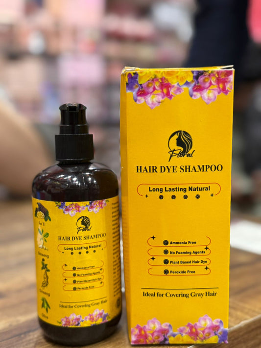 Floral Natural Hair Dye Shampoo - Ammonia-Free Herbal Formula with Ginseng & Fo-Ti for Long-Lasting Gray Hair Coverage | 200ml