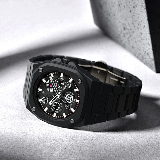 Premium Black Stainless Steel Waterproof Men’s Watch – Luxury Multi-Dial Design (With Box)