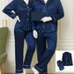 Classic Couple Night Suit Silk Satin Pajama Set – Long Sleeve Top & Full-Length Pants (4 Pcs) | SKU: DC-C007 ~ Black
