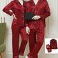 Classic Couple Night Suit Silk Satin Pajama Set – Long Sleeve Top & Full-Length Pants (4 Pcs) | SKU: DC-C007 ~ Black