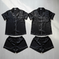 Couple Night Dress Silk Pajama Set – Short Sleeve Shirt & Shorts (4 Pcs) | SKU DC-C014 | Black