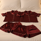 Couple Night Dress Silk Pajama Set – Short Sleeve Shirt & Shorts (4 Pcs) | SKU DC-C014 | Black