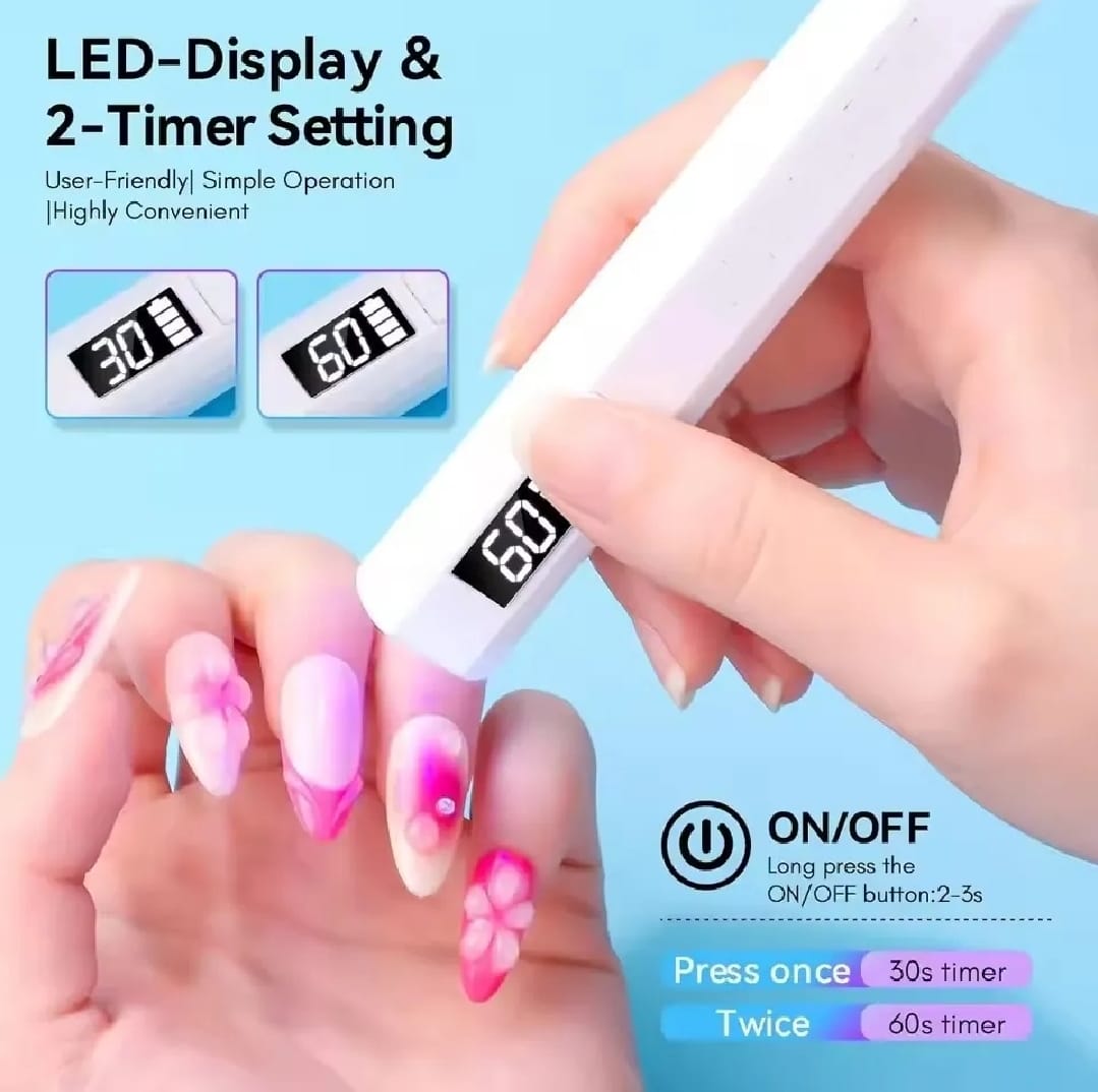 UV Light for Gel Nails – Handheld Mini Flash Cure Lamp | Portable Lumière Nail Dryer | Rechargeable USB LED/UV Nail Light with LCD Display & 2 Timers | Fast Drying Gel Polish & Nail Glue | Home & Salon Use