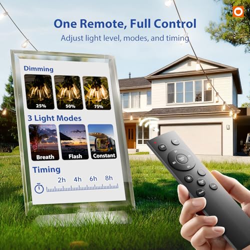addlon 100FT LED Outdoor String Lights with Remote Waterproof Patio Lights with Shatterproof ST38 Replaceable Bulbs, Dimmable Outside Hanging Light Connectable for Porch, Backyard
