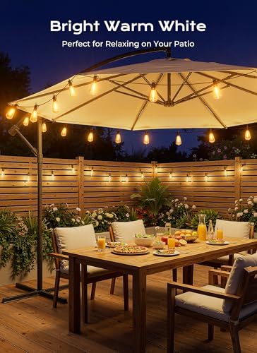 Brightown 52FT Solar String Lights Outdoor Waterproof, Patio Lights with Remote & Timer, USB/Solar Powered Dimmable Outdoor Lights, 15+1 LED Bulbs for Backyard Garden Camping Party - 26Hrs Runtime
