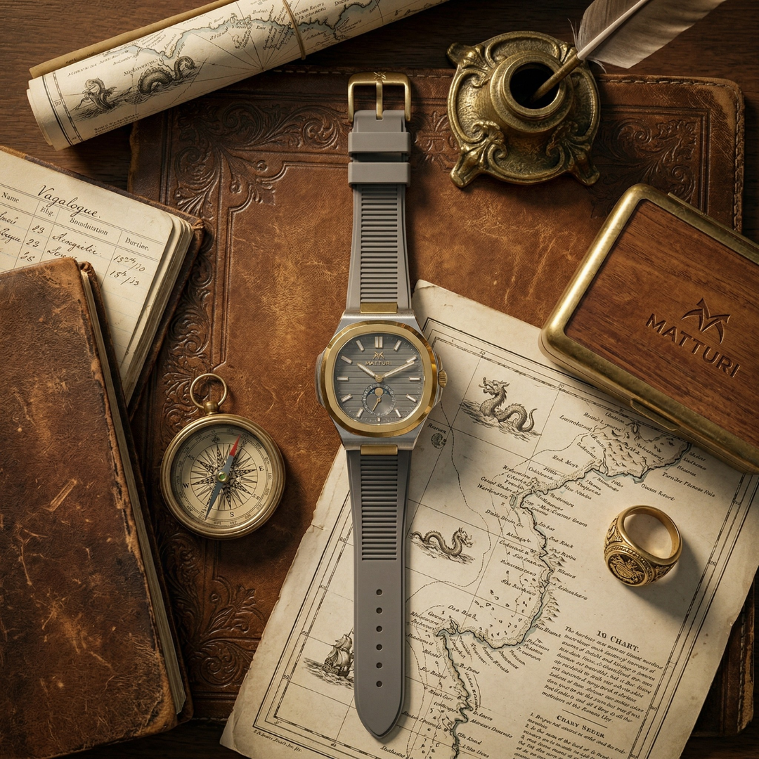 Matturi Fashion Luxury Sports Wristwatch Gold Plated Case Silicone Rubber Strap